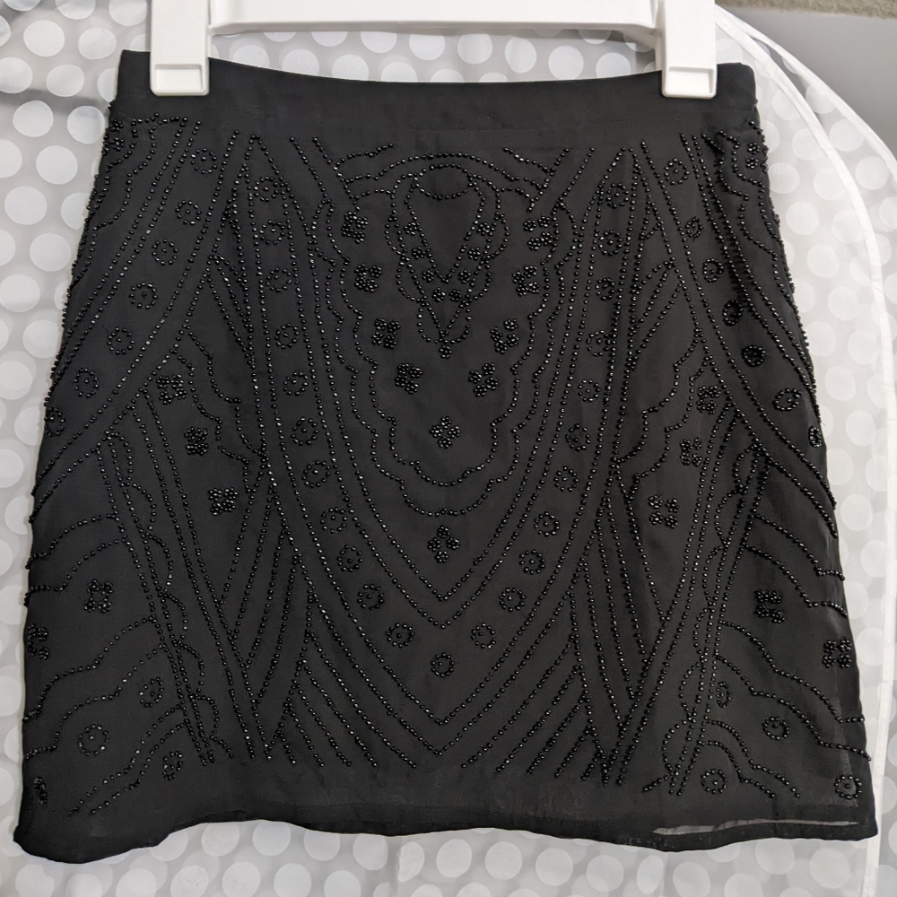 Black Beaded Mini Skirt